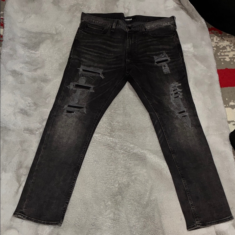 Express Black Distressed Skinny Jeans